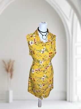 No Boundaries Yellow Floral Sleeveless Button Down Tunic Shirt XXL